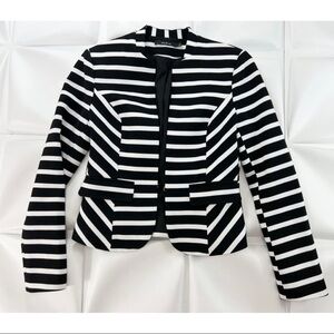 Ark & Co Womens Sz L Black & White Contrast Mixed Stripe Knit Blazer Jacket
